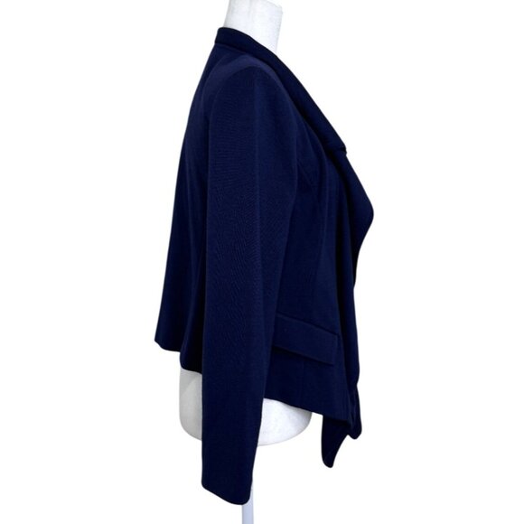 St. John Navy Blue Open Front Cardigan Jacket Draped Front Womens Size 10 - Picture 2 of 8
